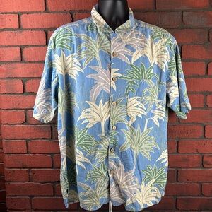 Bobby Chan Mens‎ Large Blue Tropical Silk Button-Down Shirt – Casual, Resort